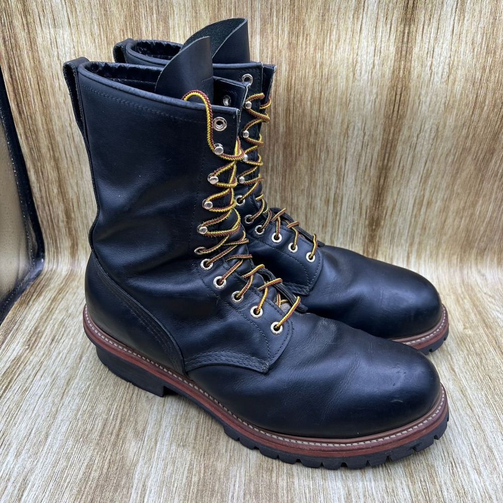Red Wing Logger Boots Men's Size 13 Black Leather Steel Toe Vibram Sole 2218